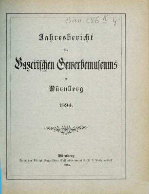 Jahresbericht des Bayerischen Gewerbemuseums zu Nürnberg. 1894