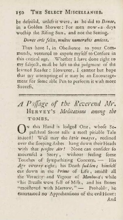 A Passage of the Reverend Mr. Hervey's Meditations among the Tombs