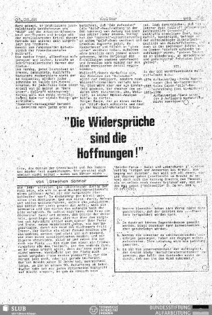 Die Widersprüche sind die Hoffnungen