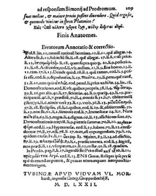 Erratorum Annotatio & correctio.