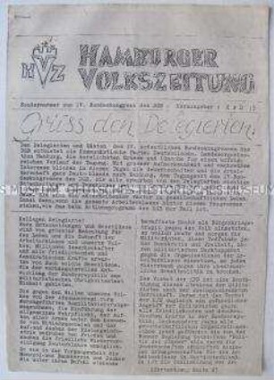 Illegale hektografierte Sonderausgabe der "Hamburger Volkszeitung" zum IV. DGB-Kongreß