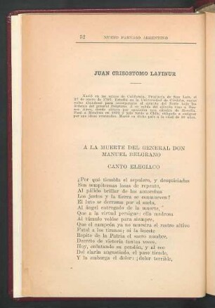 A la muerte del general Don Manuel Belgrano : Canto elegíaco