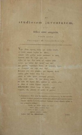 Ad studiosam juventutem, pro felici anni auspicio.