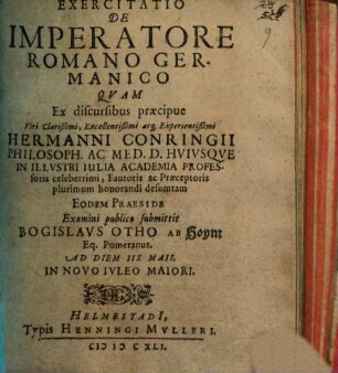 Exercitatio De Imperatore Romano Germanico