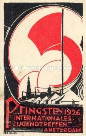 Postkarte zum Pfingsttreffen der Sozialistischen Jugend-Internationale Amsterdam 1926