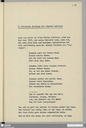5. Kritische Sichtung der eigenen Gedichte