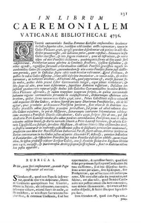 In Librum Caeremonialem Vaticanae Bibliothecae 4736.