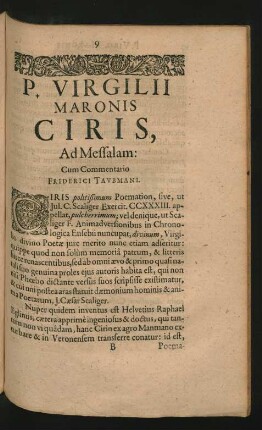 P. Virgilii Maronis Ciris, Ad Messalam: Cum Commentario Friderici Taubmani.