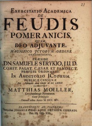 Exercitatio acad. de feudis Pomeranicis