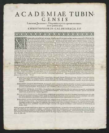 Academiae Tubingensis Literariam Juventutem...