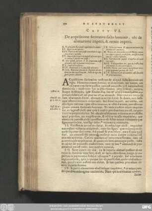 Caput VI. De acquisitione derivativa facto hominis, ubi de alienatine imperii, & rerum imperii.