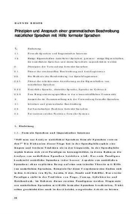 Prinzipien und Anspruch einer grammatischen Beschreibung natürlicher Sprachen mit Hilfe formaler Sprachen