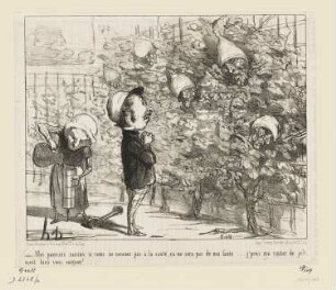 Les raisins malades: Mes pauvres raisins, si vous ne revenez…, Blatt 3 der Folge "Les Raisins malades“, in: "Le Charivari", Paris 1853