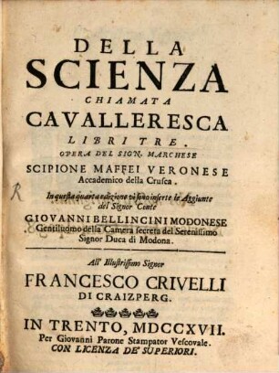 Della Scienza chiamata Cavalleresca libri III