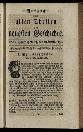 XVIII. Stück. Coburg, den 28. April, 1756.