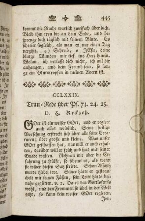 CCLXXIX. Trau-Rede über Ps. 73. 24. 25