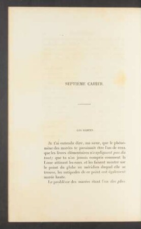Septième cahier. Les marées.