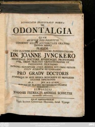 Dissertatio Inavgvralis Medica De Odontalgia