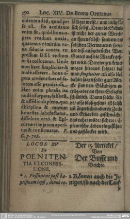 Locus XV. De Poenitentia Et Confessione