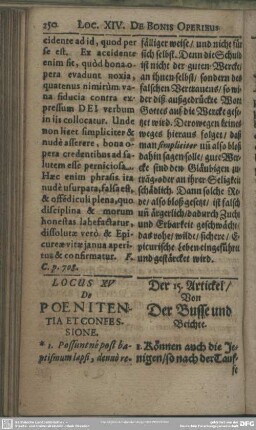 Locus XV. De Poenitentia Et Confessione