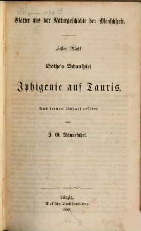 Blätter aus der Naturgeschichte der Menschheit, [1]