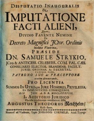 Disputatio inauguralis de imputatione facti alieni