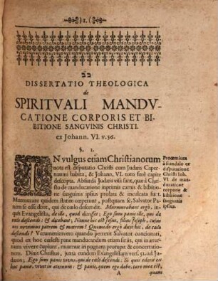 Diss. theol. de spirituali manducatione corporis et bibitione sanguinis