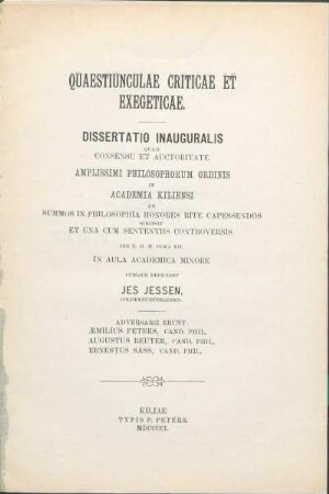 Quaestiunculae criticae et exegeticae