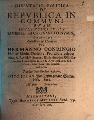 Disputatio Politica De Republica In Communi