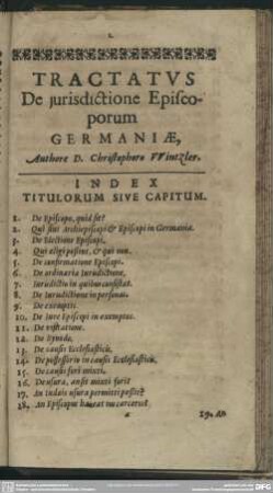 Tractatus de Iurisdictione Episcoporum Germaniae, Authore D. Christophoro Wintzler