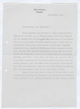 Brief von Gerhart Hauptmann an John Galsworthy