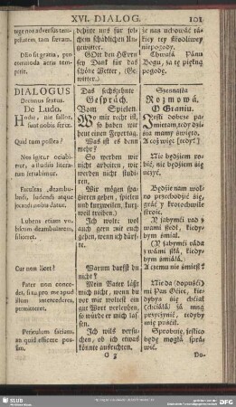 Dialogus Decimus sextus. De Ludo
