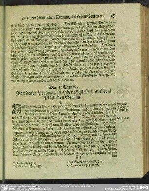 Das 5. Capitel. Von denen Hertzogen in Ober-Schlesien, aus dem Piastischen Stamm