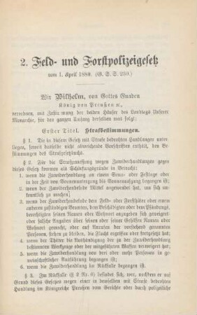2. Feld- und Forstpolizeigesetz vom 1. April 1880