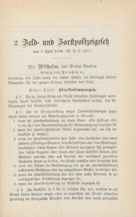 2. Feld- und Forstpolizeigesetz vom 1. April 1880