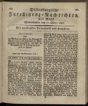 XXI.Stück. Sonnabends: den 27. May 1797.