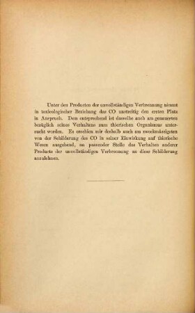 Über Vergiftung durch Produkte der unvollständigen Verbrennung speciell durch Kohlenoxyd