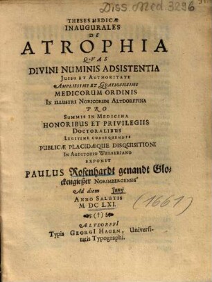 Theses Medicae Inaugurales De Atrophia