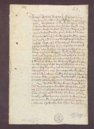Gültverschreibung von Hans Michael Regenold von Schwarzach gegen das Kloster Schwarzach