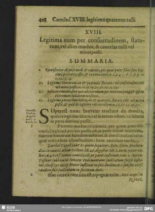XVIII. Legitima num per consuetudinem, statutum, vel alios modo, & cautelas tolli vel minui possit