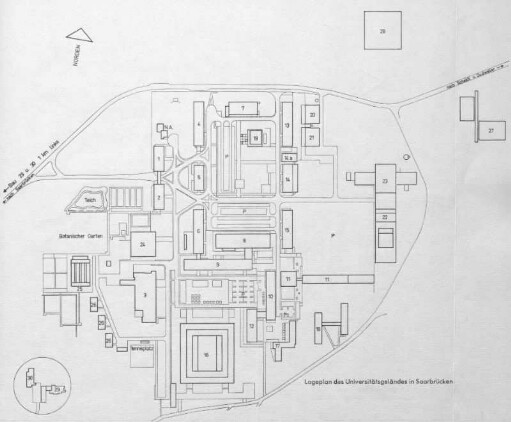 Lageplan des Universitätsgeländes in Saarbrücken