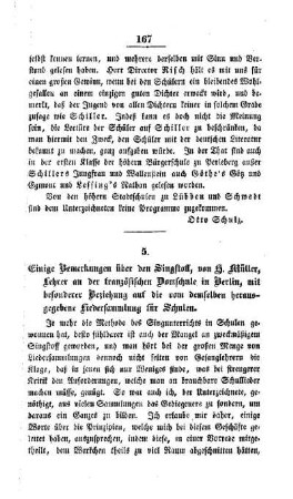 Einige Bemerkungen über den Singstoff, von G. Müller, Lehrer an der französischen Domschule in Berlin, mit besonderer Beziehung auf die vom demselben herausgegebene Liedersammlung für Schulen