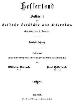 20.1906: Hessenland : Zeitschrift für hessische Geschichte und Literatur