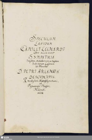 Speculum lapidum Camilli Leonardi. Matriti, 1608