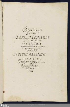 Speculum lapidum Camilli Leonardi. Matriti, 1608