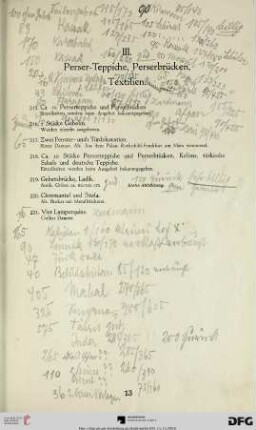 III. Perserteppiche, Perserbrücken, Textilien (Nr. 215-221)