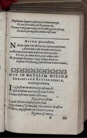 Ode In Natalem Helenae Christianae Rittershusiae, extemporanea.
