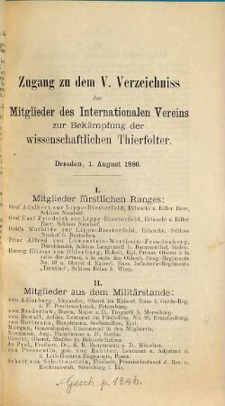 Verzeichniss der Mitglieder des Internationalen Vereins zur Bekämpfung der Wissenschaftlichen Thierfolter : einschliesslich der (mit einem * bezeichneten) Mitglieder des Hannover'schen Vereins zur Bekämpfung der Wissenschaftlichen Thierfolter. 5. 1884