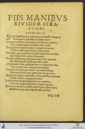 Piis Manibus Eiusdem Sebastiani