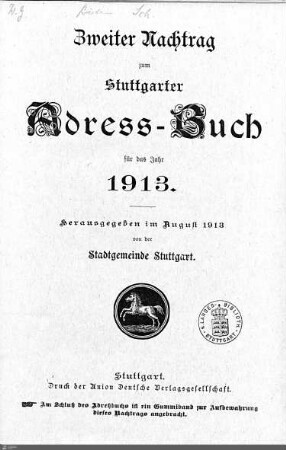1913,2 - Nachtrag: Stuttgarter Adressbücher / Nachtrag, 1913, Bd. 2
